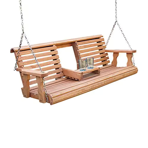 Heavy Duty Pine Porch Swing with Cup Holders